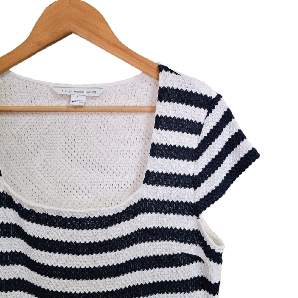 Diane Von Furstenberg Suji Honeycomb Knit Square Neck Striped Dress Size 14 - Picture 8 of 16